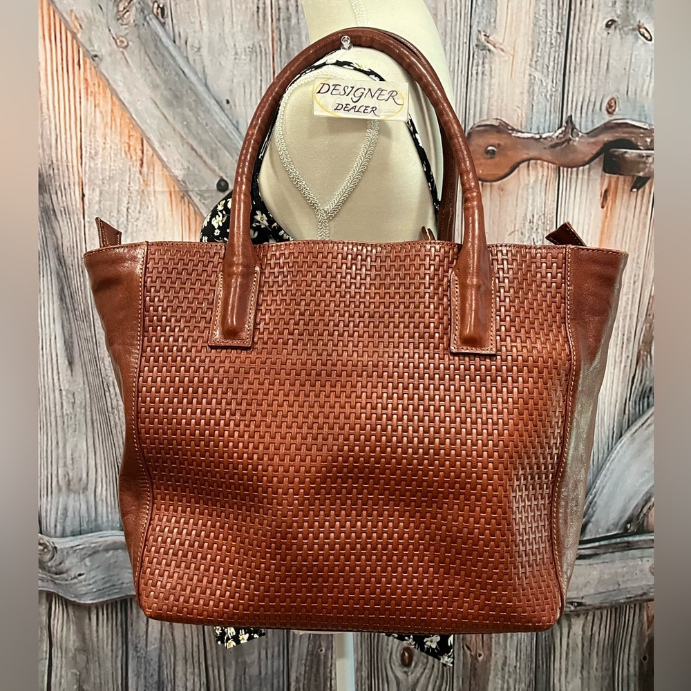 FLOTO Brown Woven Leather Tote VGC RARE! Hand Made in Italy 🇮🇹